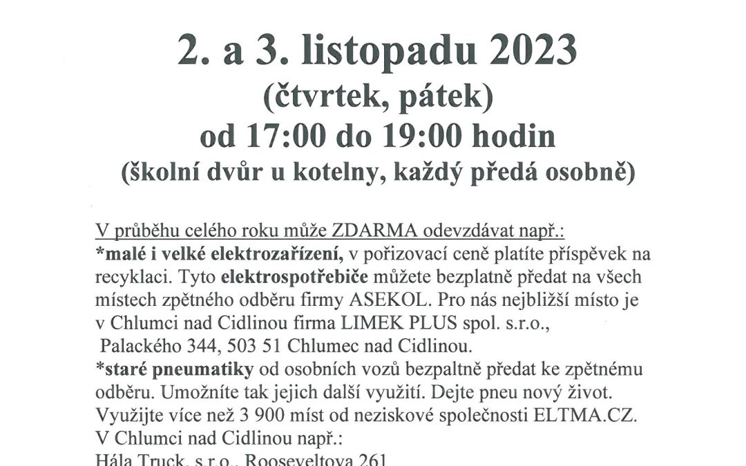 Nebezpečný odpad – 2. a 3. listopadu 2023
